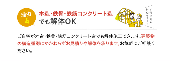 理由4 木造・鉄骨・鉄筋コンクリート造 でも解体OK