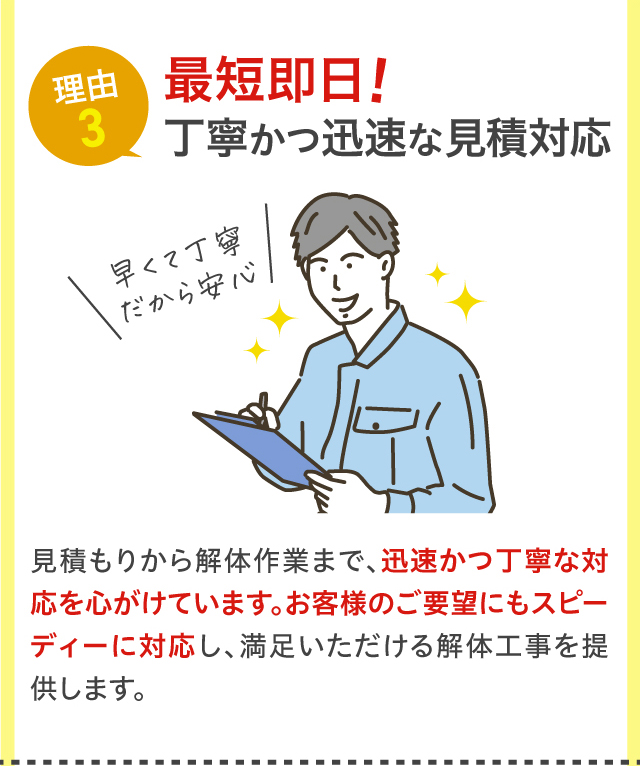 理由3 最短即日！丁寧かつ迅速な見積対応