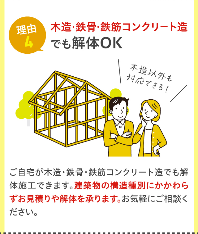 理由4 木造・鉄骨・鉄筋コンクリート造 でも解体OK